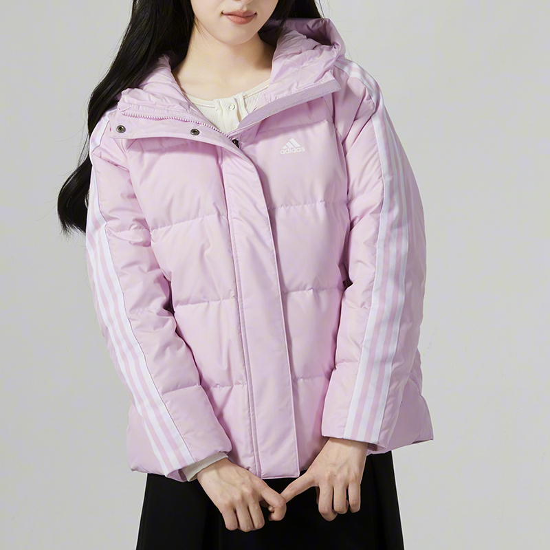 adidas阿迪达斯羽绒服女装冬季三条纹时尚保暖运动连帽外套IT8719