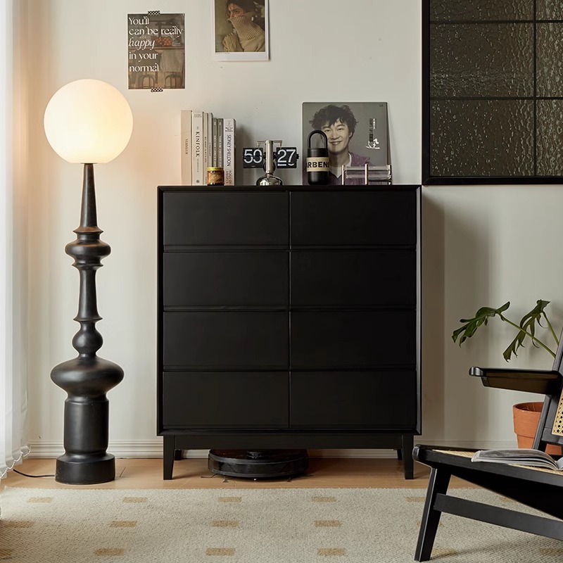 实木斗柜黑色轻奢卧室极窄超薄30cm收纳柜斗橱抽屉式八斗柜储物柜