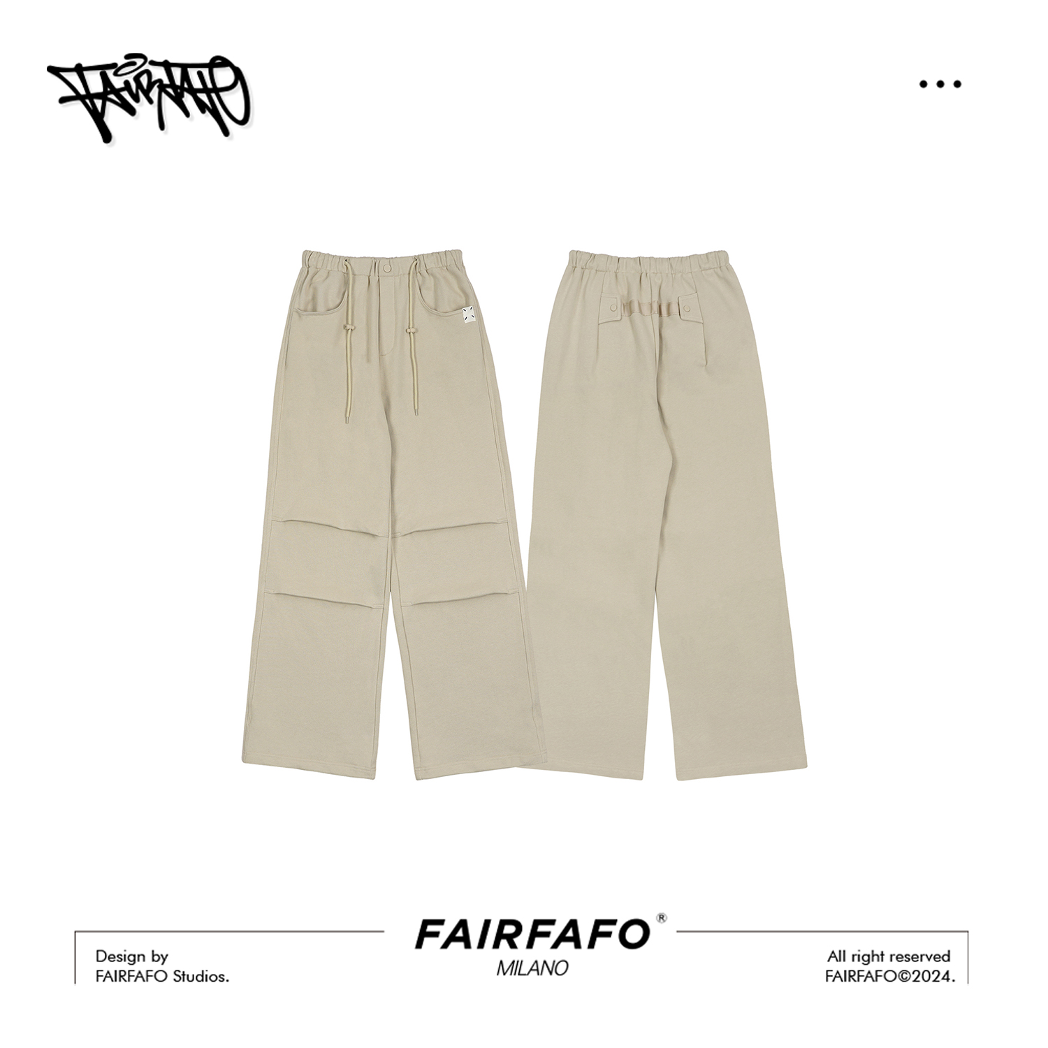 FAIRFAFO林肉肉 宽松休闲秋季新款直筒皱褶绣线长卫裤女KZSS31048