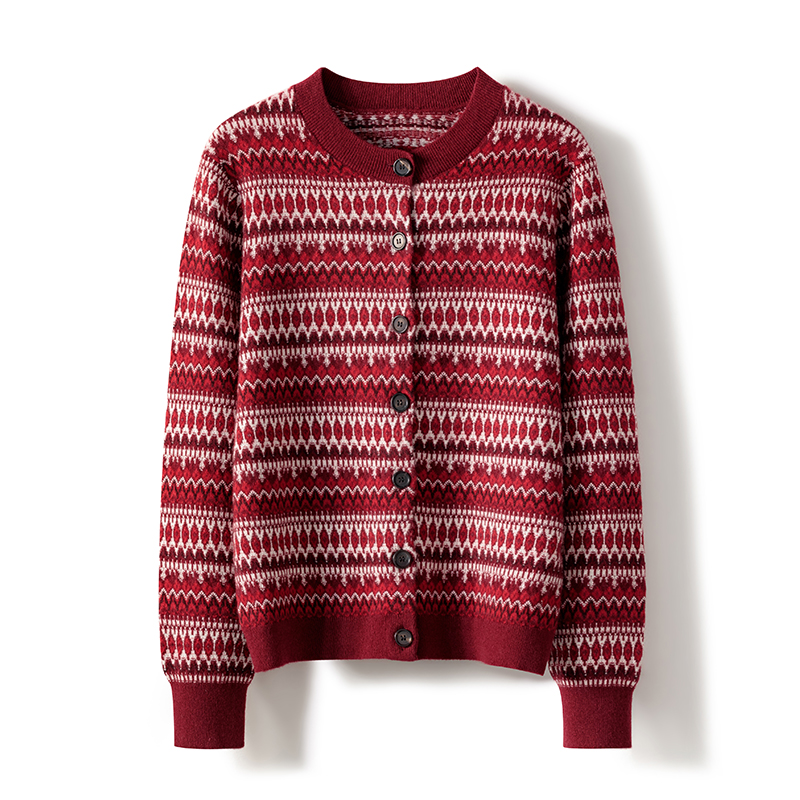 富贵系列！100%纯山羊绒撞色条纹针织开衫百搭单排扣毛衣长袖上衣