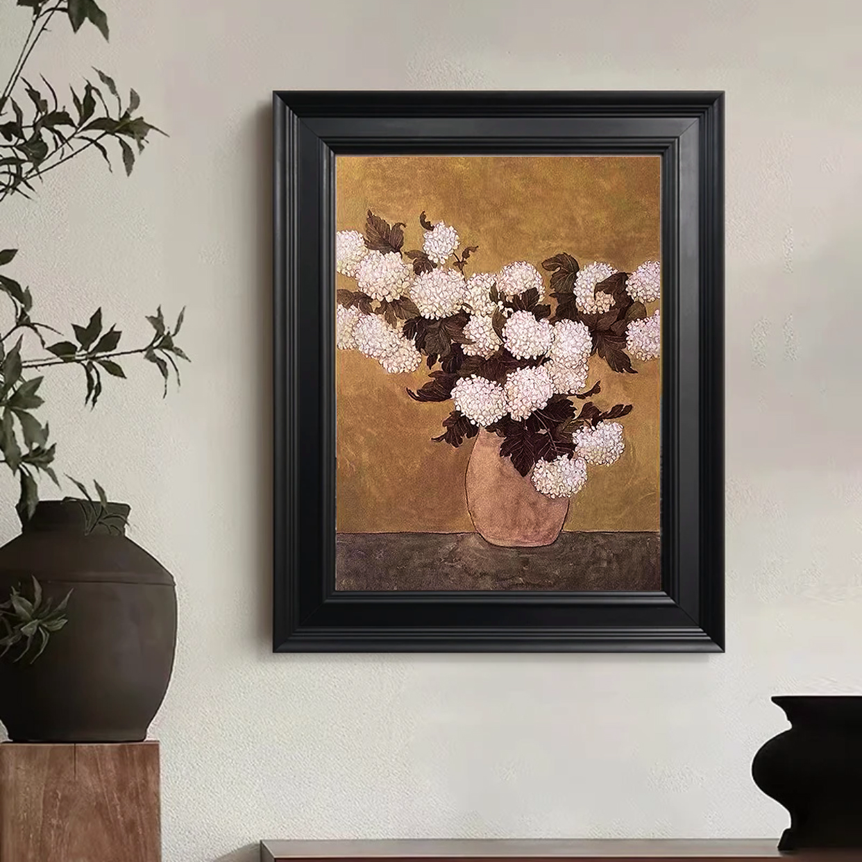 复古花卉中古风客厅玄关柜装饰画手工油画卧室艺术挂画