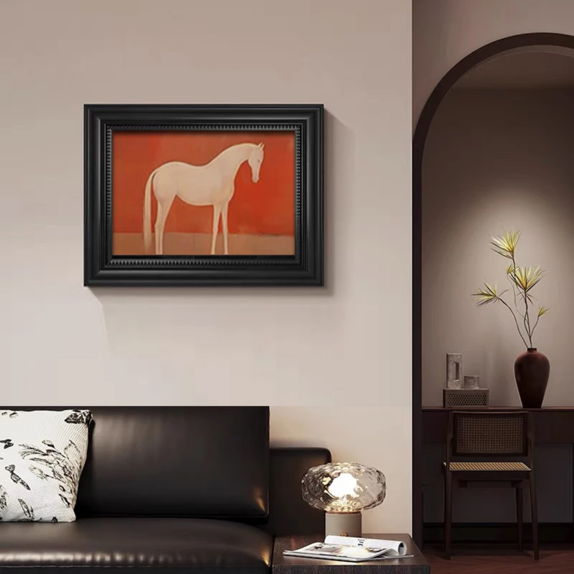 《马到成功》中古风手工油画客厅卧室实木装饰画走廊艺术挂画