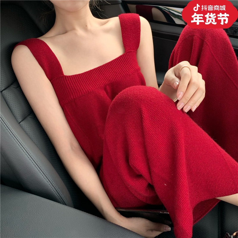 大码古背带裤女宽松显瘦减龄内搭外穿连体裤休闲针织阔腿裤连衣裙