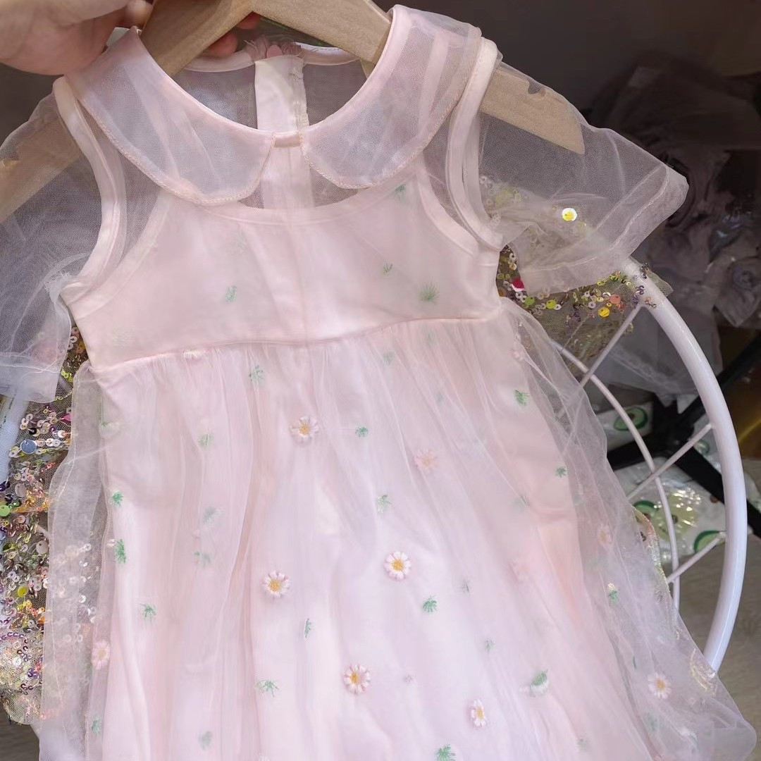 女童新款短袖纱裙 中小童夏款轻薄洋气连衣裙 女宝碎花网纱裙夏季