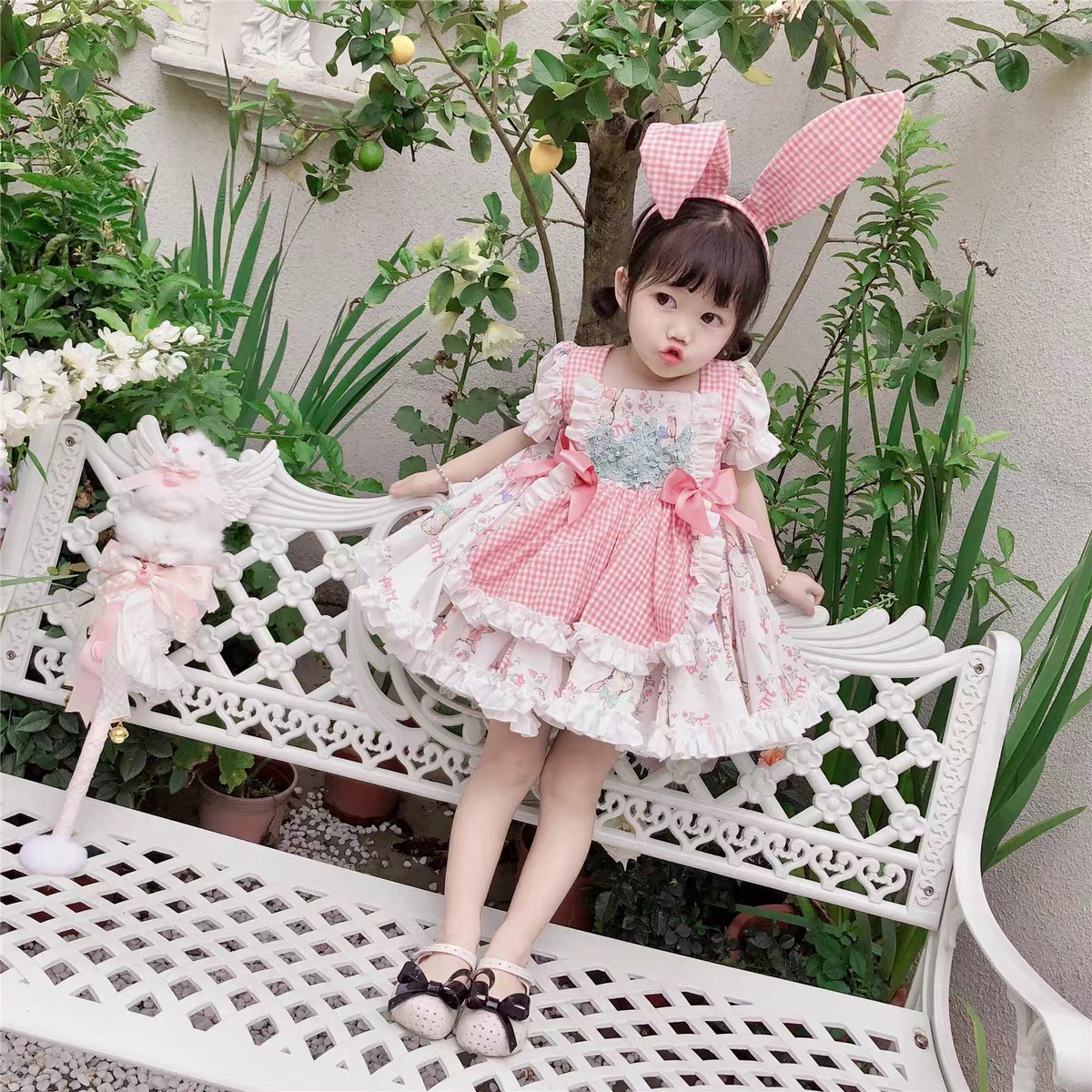 兔子 女童长袖生日礼服公主裙走秀蓬蓬裙表演服主持连衣裙演出服