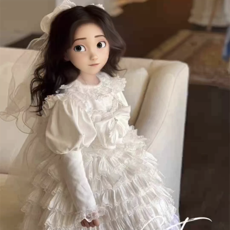 女童打底衫春秋花边领泡泡袖长袖内搭白色时尚长袖T恤洋气百搭