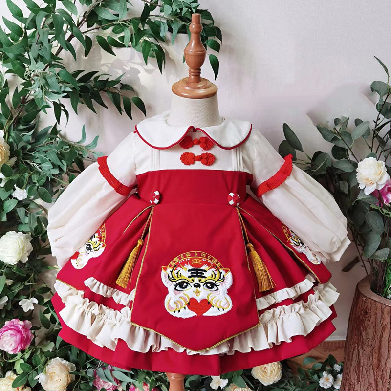 5741-女童中国风洛丽塔年服长袖喜庆汉服短款连衣裙