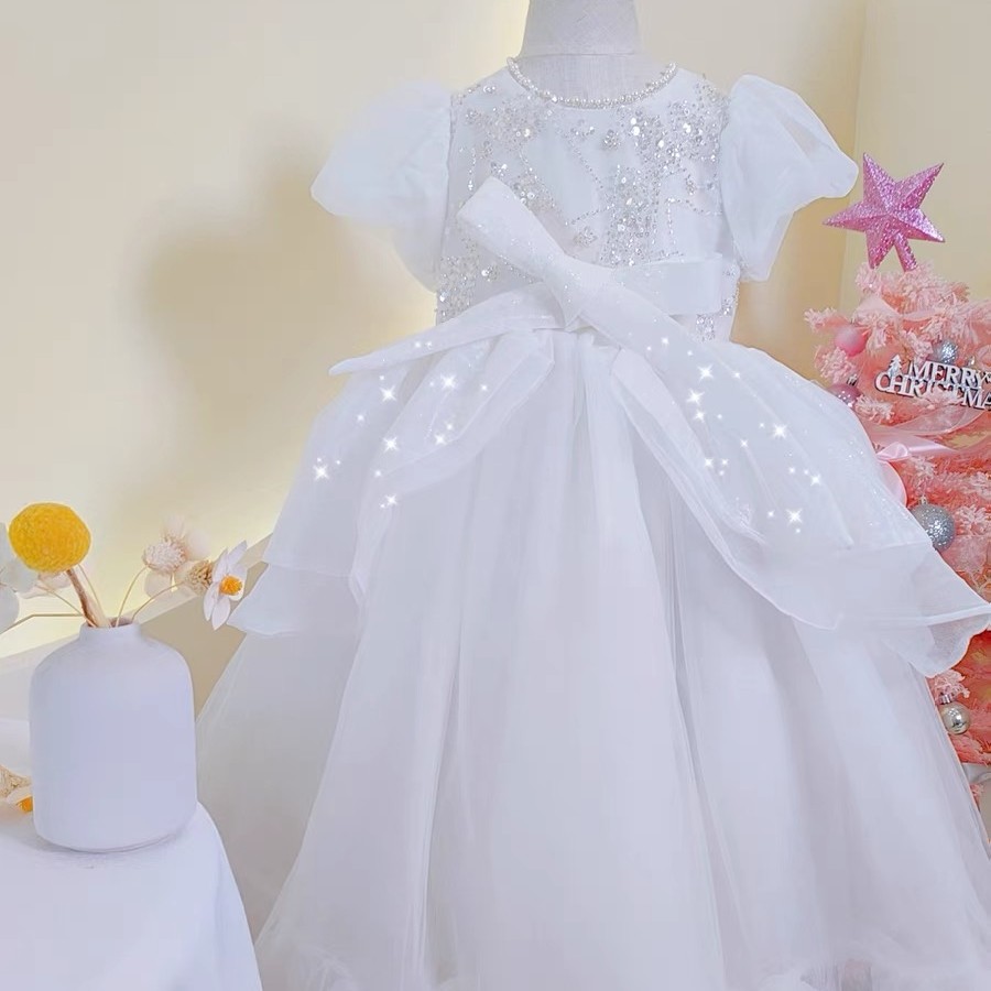 936-女童白色夏季礼服公主裙 女孩洋气走秀蓬蓬纱裙 儿童晚礼服