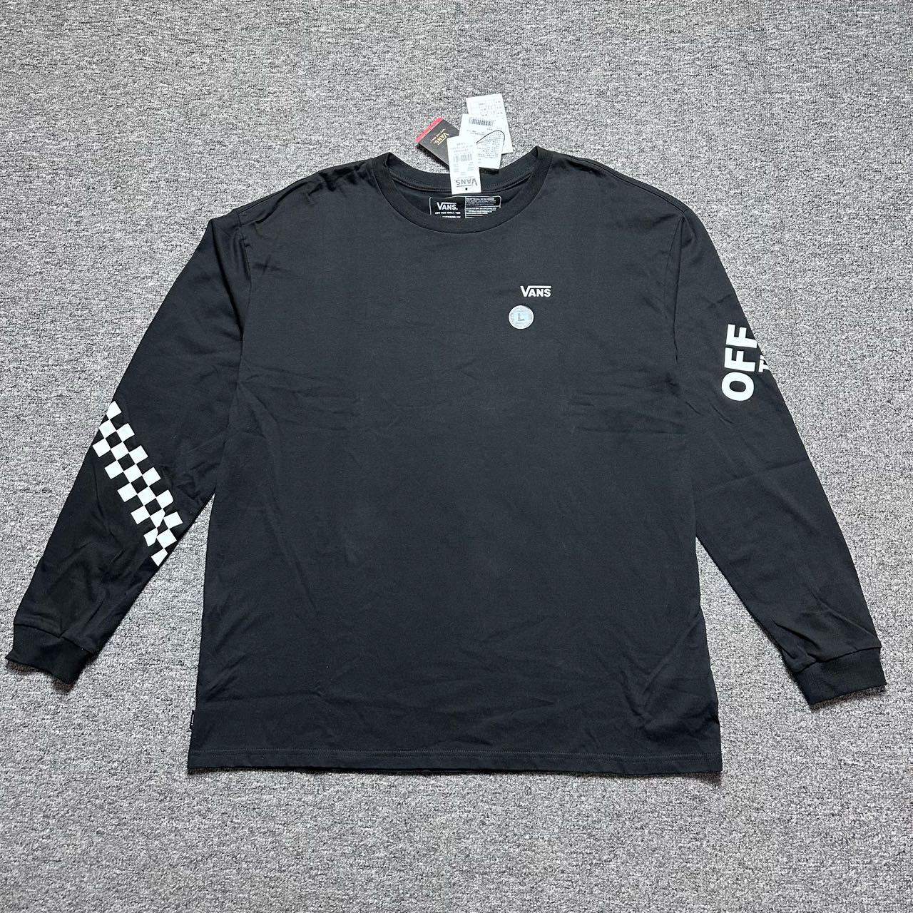 L vans 拼接棋盘格 长袖T恤 黑色 F5OBLK