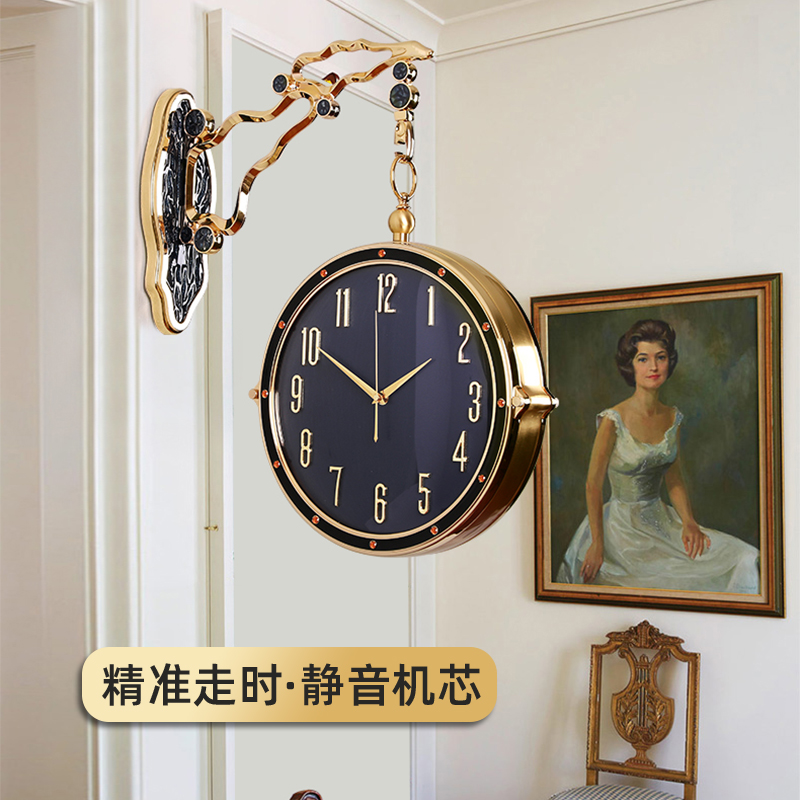新款高端轻奢挂钟现代时尚创意客厅时钟创意玄关装饰挂墙两面钟表