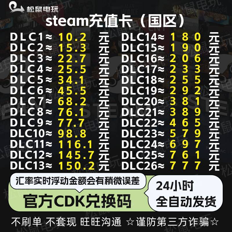 【自动秒发】Steam国区充值卡 csgo钥匙apex金币中国钱包余额礼品卡