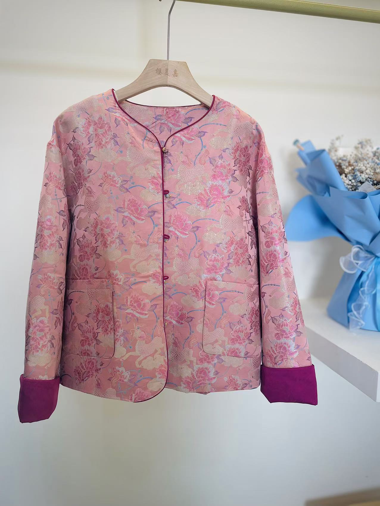 清仓宋锦棉服DY1933】100%桑蚕丝宋锦上衣老钱风新中式外套棉服