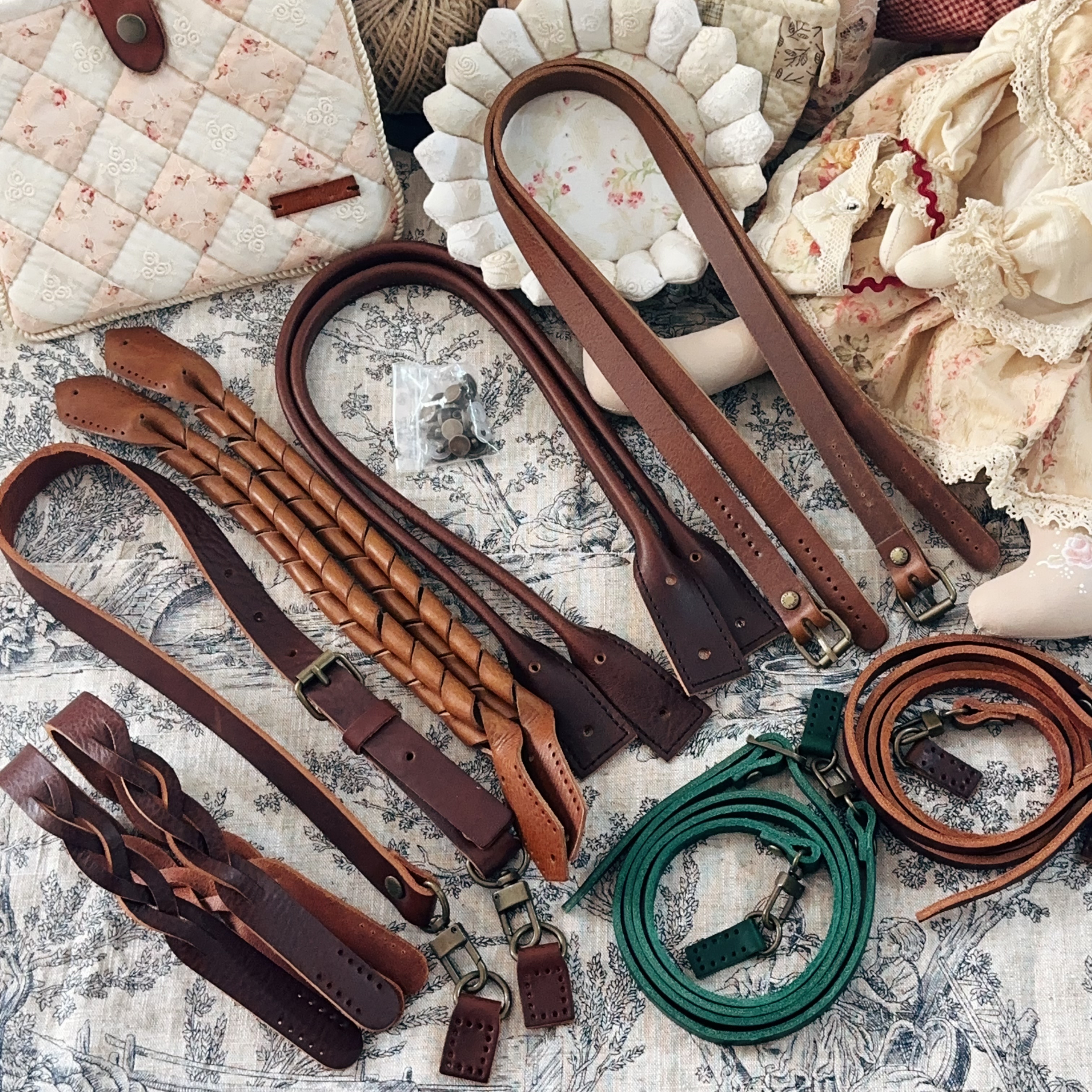 进口皮具—意大利复古皮具，手提单肩斜挎款肩带把手，DIY拼布包装饰