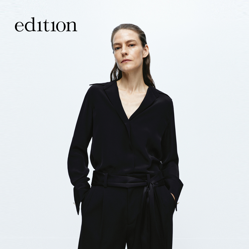 【精英衣橱系列】edition冬款复古翻领桑蚕丝衬衫#EBD4SHT004