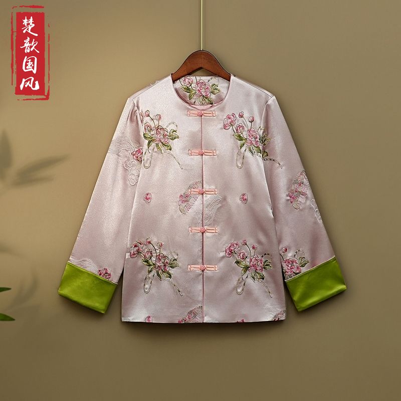 【醉倾城】2024春季新款新中式宽松外套复古国风春秋圆领绣花上衣女