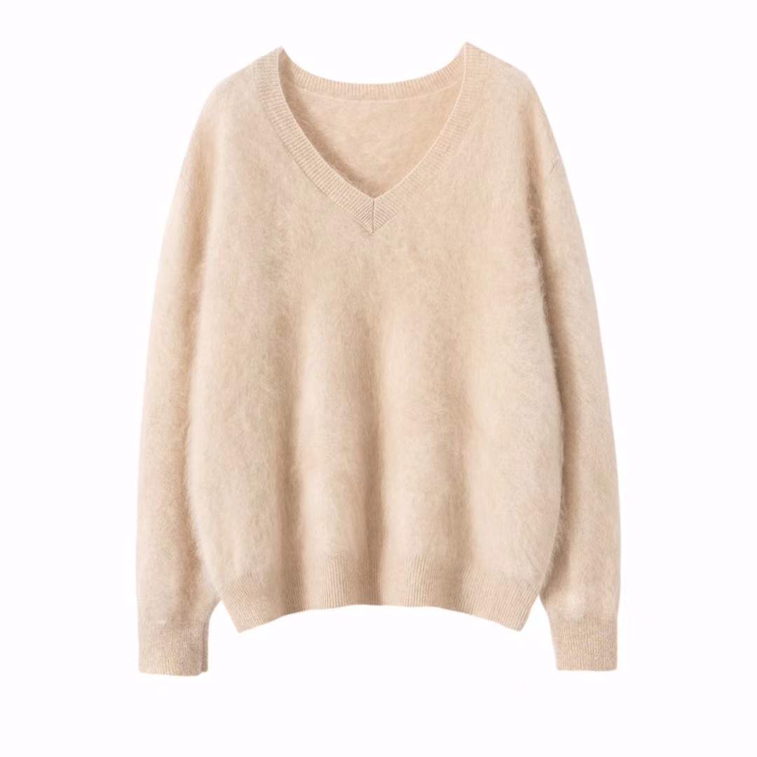 25新款软糯质感100山羊绒拉绒V领套头长袖羊绒衫