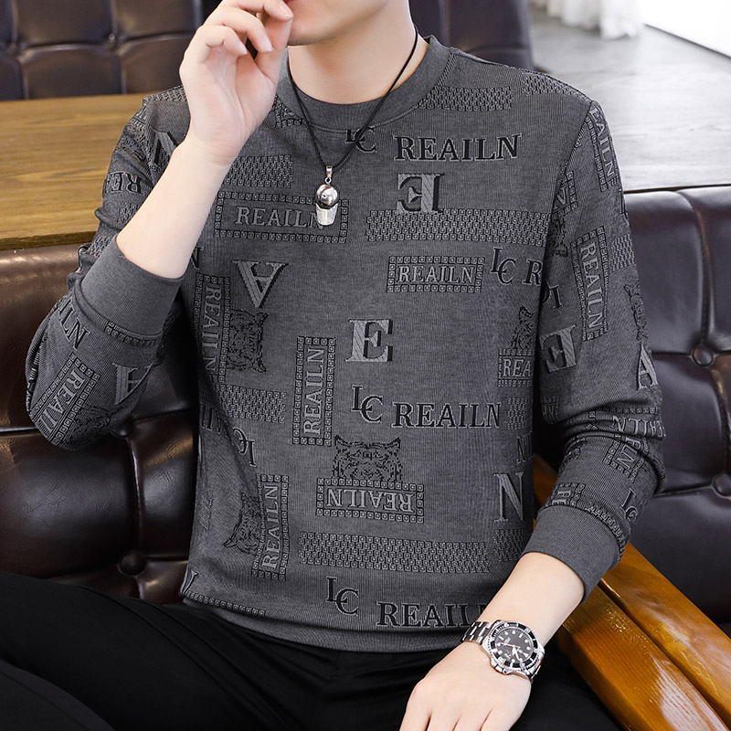 男士卫衣t恤长袖2023男装新款提花套头上衣秋冬季休闲时尚百搭潮