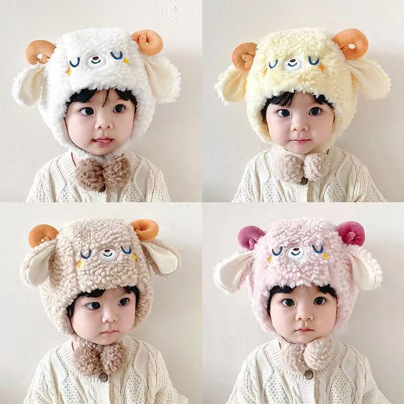 儿童帽子冬季加厚保暖男女宝宝毛绒护耳帽婴幼儿可爱小羊包头帽潮