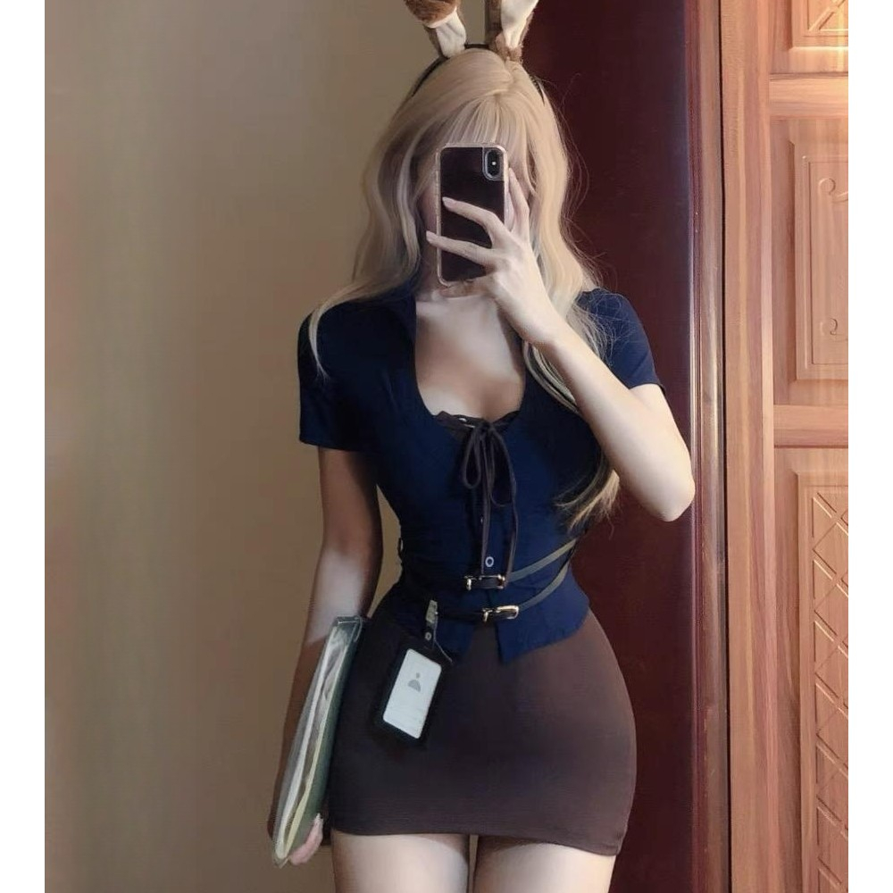 时尚夜店穿搭纯欲诱惑兔女郎制服cos性感秘书包臀裙角色扮演套装