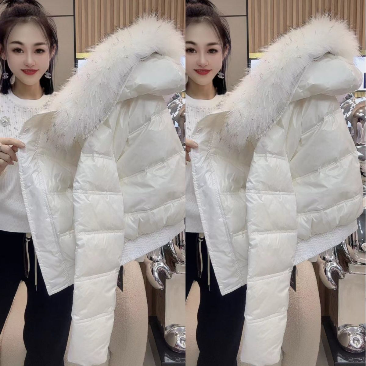 短款小个子羽绒服女2023年新款韩版修身显瘦大毛领外套轻便保暖潮