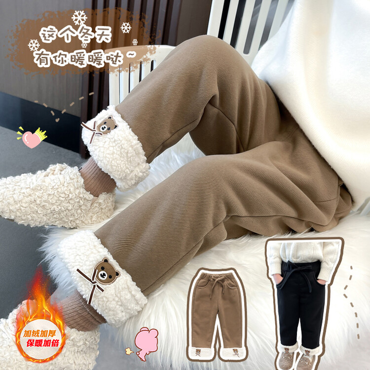 中小童冬装新款洋气童装好看女童装加厚时尚好看儿童加厚脚口绣花