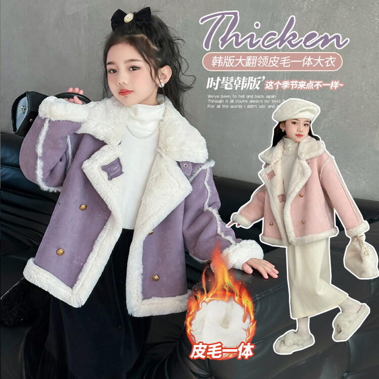 女童小清新外套冬季洋气儿童加绒加厚炸街必备红色连帽大衣童网红