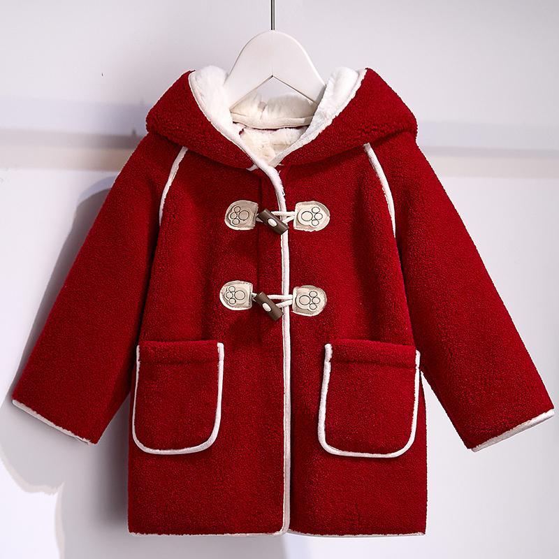 休闲女童中长款外套秋冬季2024新款洋气时髦女孩红色加绒加厚保暖