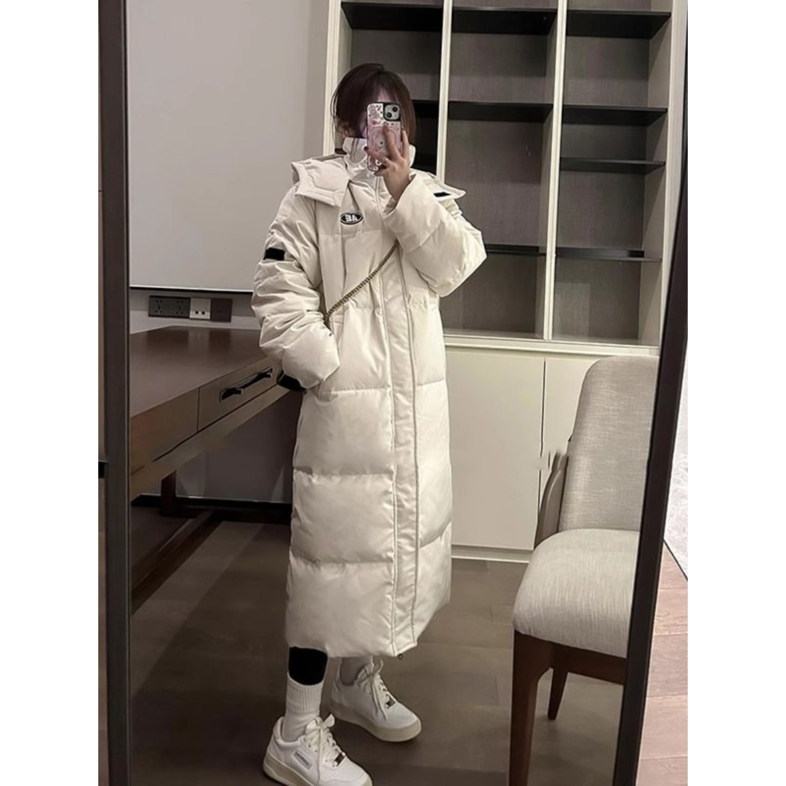鸿星尔克领跑羽绒服中长款棉服女冬季2023年新款学生宽松显瘦保暖