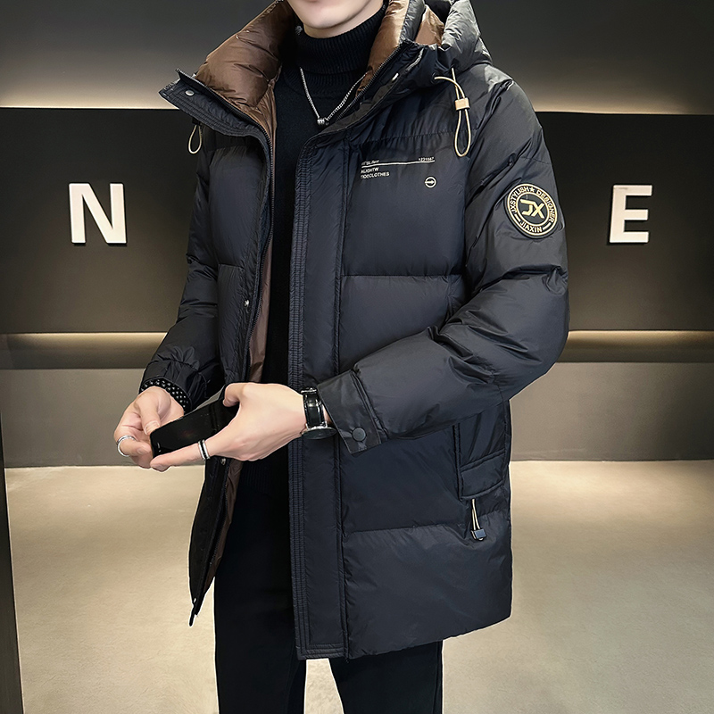 鸿星尔克领跑羽绒服男中长款冬季2023新款高端连帽加厚保暖衣服外