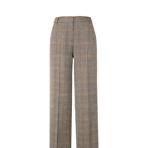 YI人字格纹高腰直筒裤YPA21726ACCK0C1