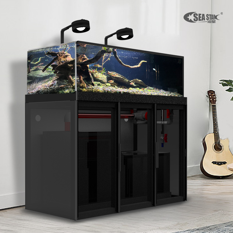 客厅家用极窄溪流缸鱼缸铝合金南美水族箱超白玻璃底部过滤侧溢流