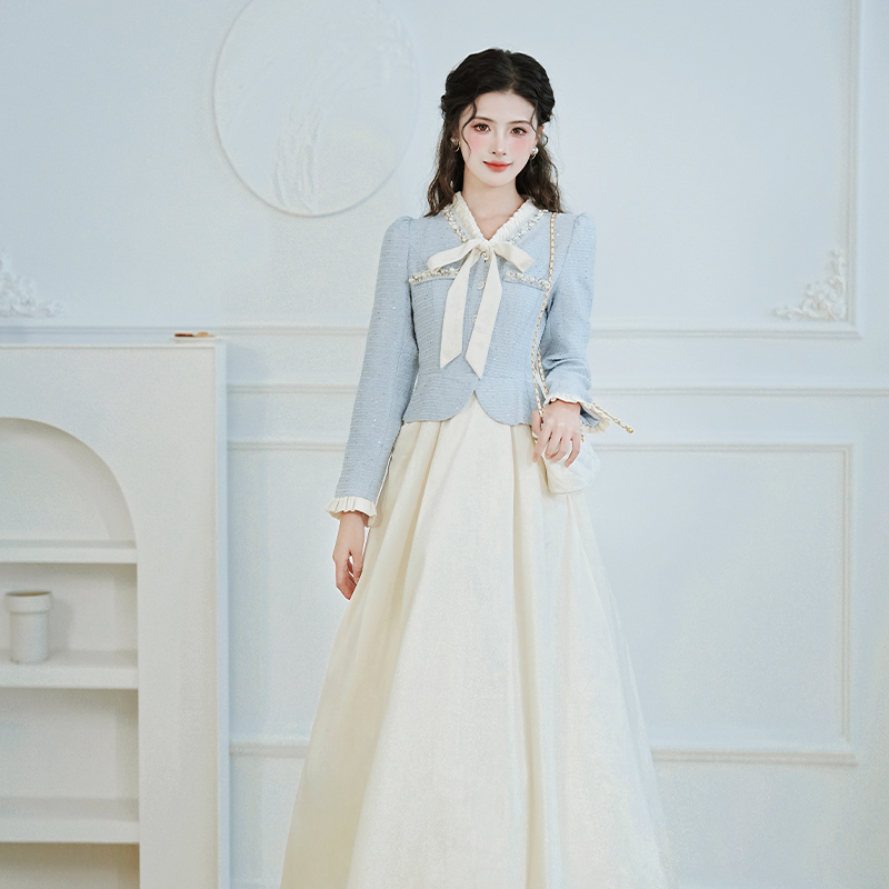 秋冬法式减龄小香风假两件高级感连衣裙长袖复古气质时尚优雅温柔