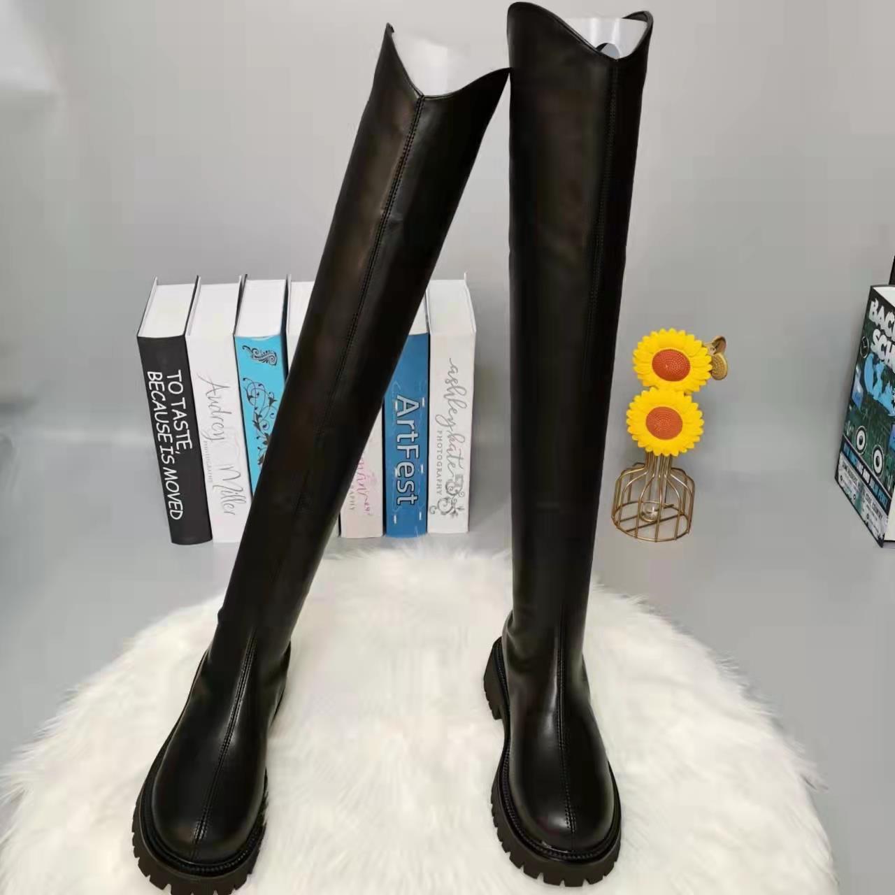 红蜻蜓牌真皮过膝长筒靴女2023新款V口大码骑士靴粗跟平底高筒靴