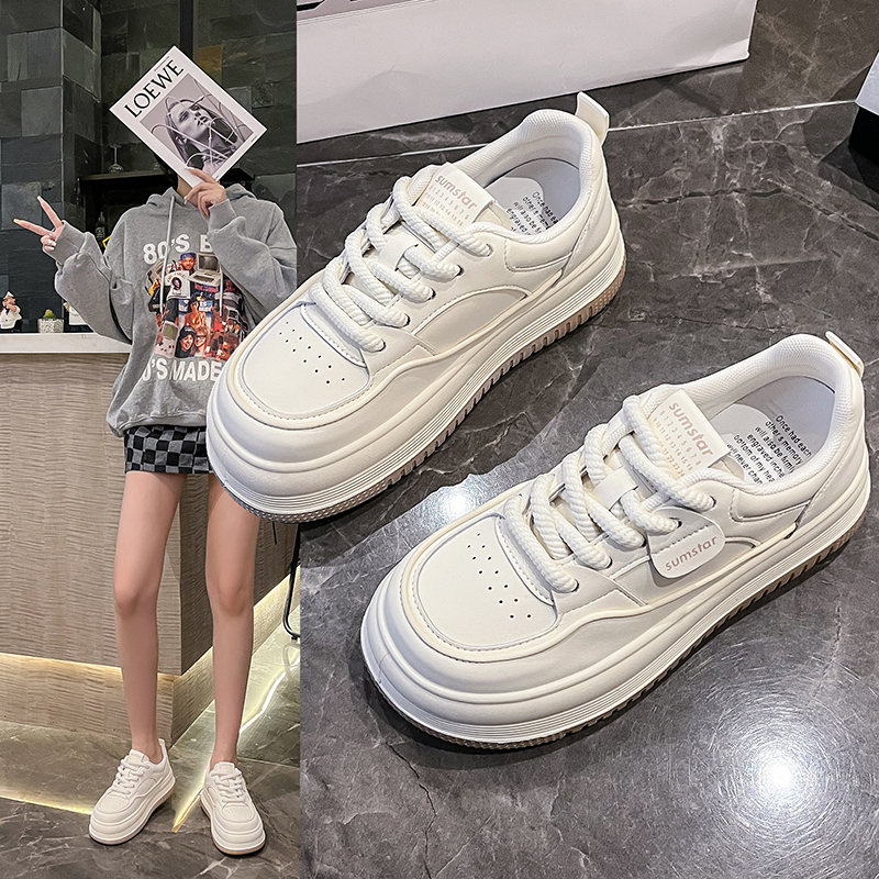 红蜻蜓牌真皮鞋子女小白鞋加绒2023新款超火学生运动板鞋厚底百搭