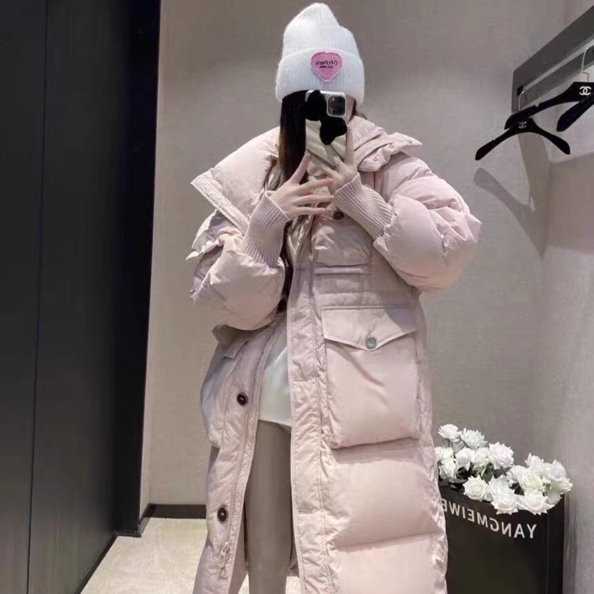 2023年冬季新款长款羽绒服白鸭绒新国标羽绒服韩版纯色连帽5258