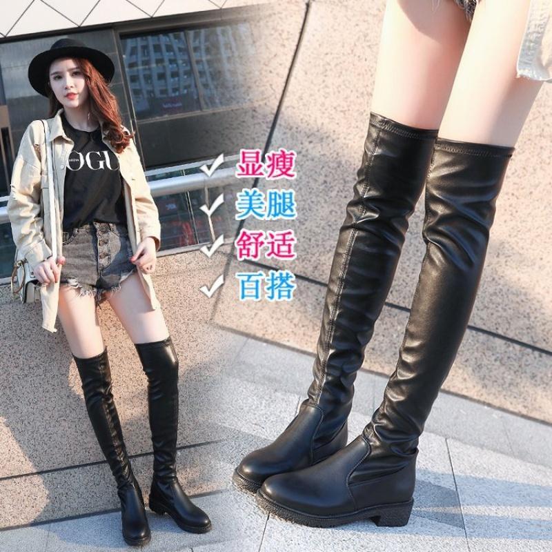 意尔康过膝长靴女2023秋冬季新款百搭显瘦长筒靴女瘦瘦靴平底弹力