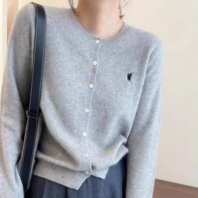 纯开衫女宽松显瘦长袖针织毛衣刺绣外套秋冬新款上衣