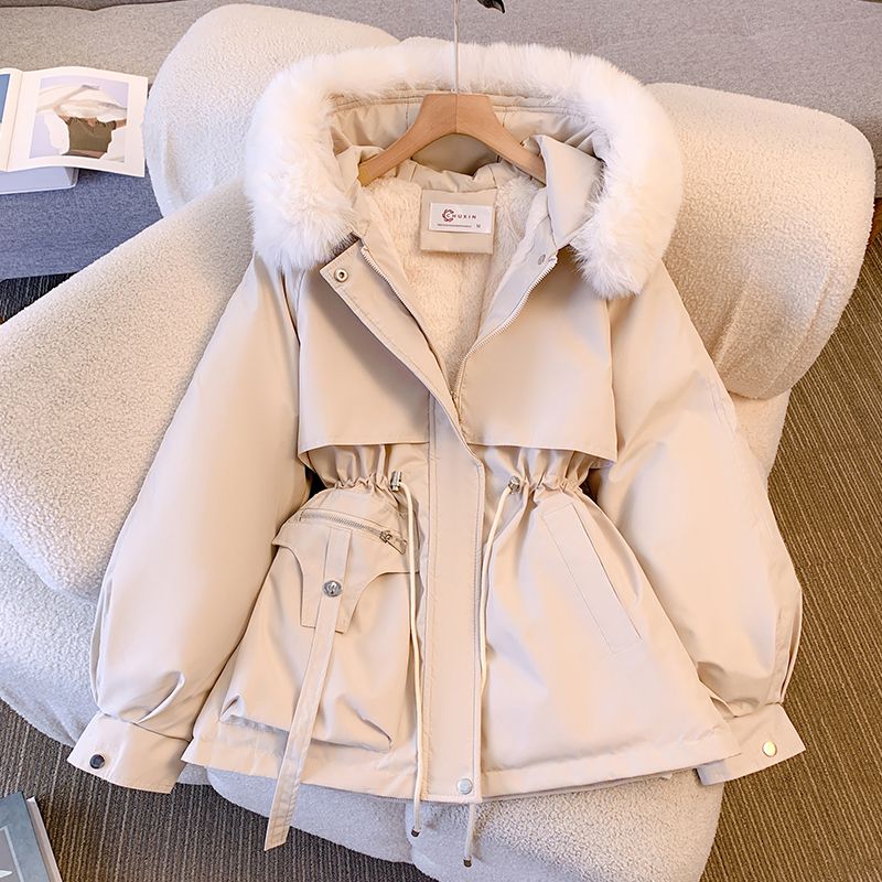 大码胖MM300斤派克服羽绒服女冬季2023新款面包服毛领棉袄外套