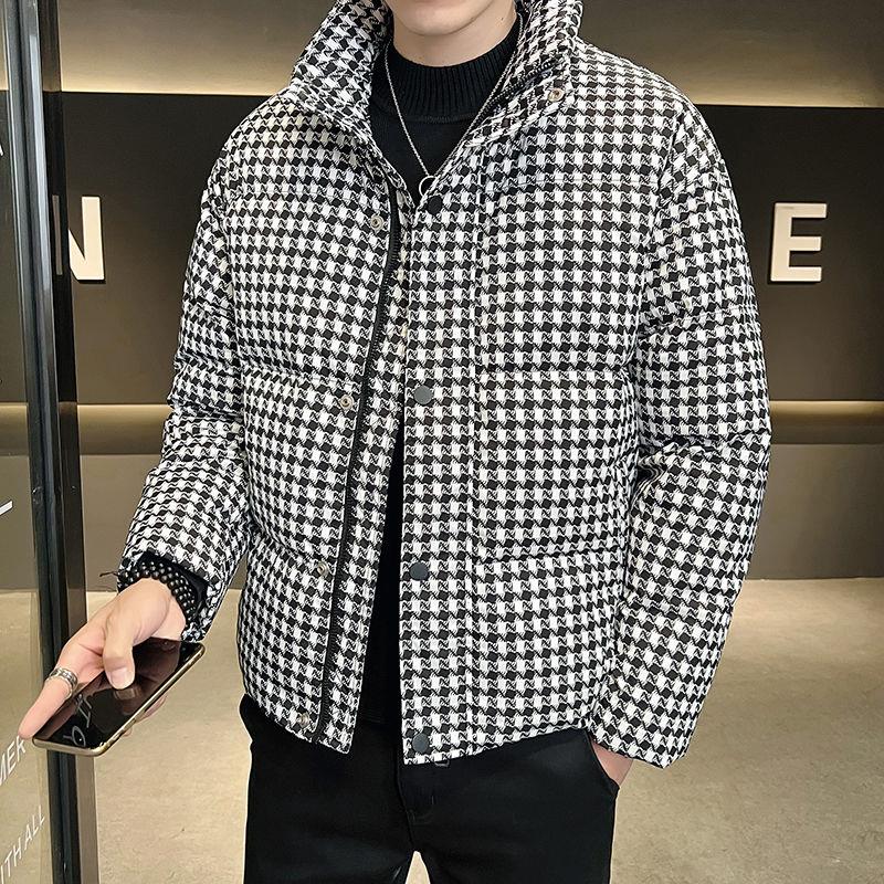 千鸟格羽绒服男冬季2023新款潮牌加厚保暖潮流休闲痞帅气外