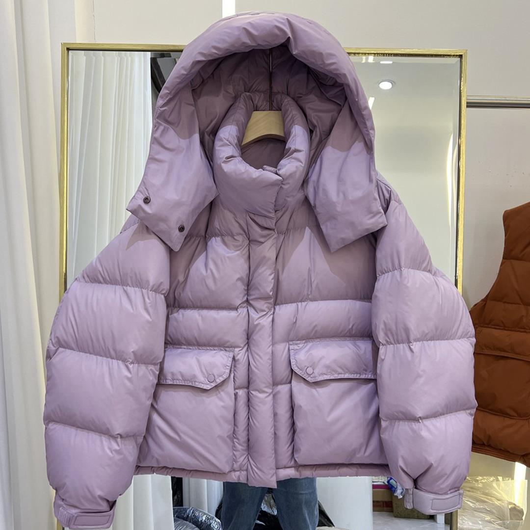 2023年反季新款羽绒服女短款小个子加厚连帽面包服冬季白鸭