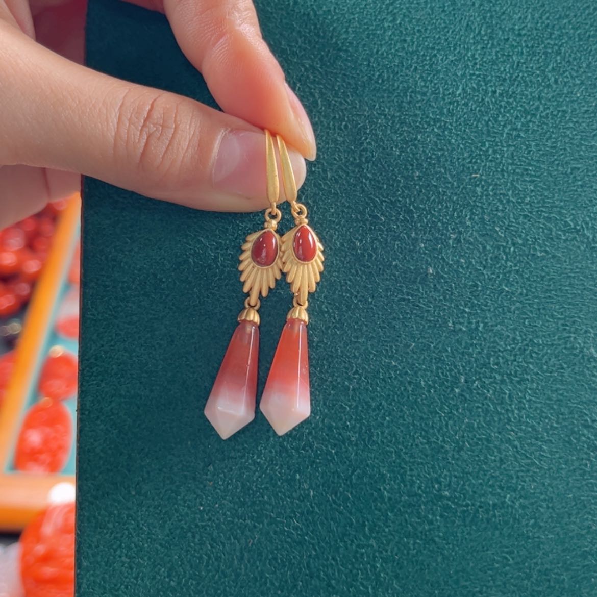 【闪购商品】南红玛瑙耳饰银S925镶嵌