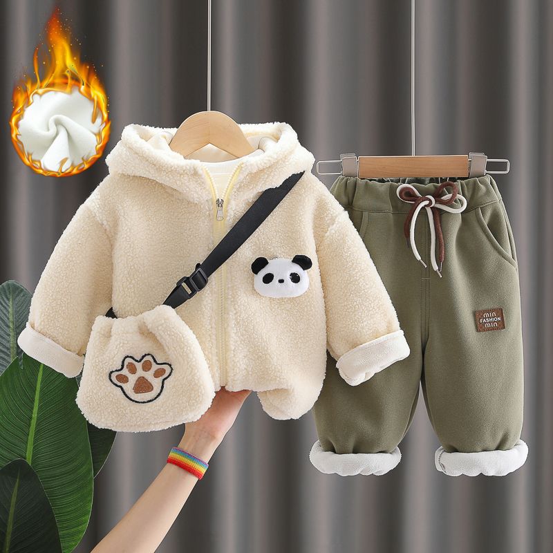 男童冬装套装2024新款男宝宝冬季棉服加绒加厚卫衣两件套小童衣服