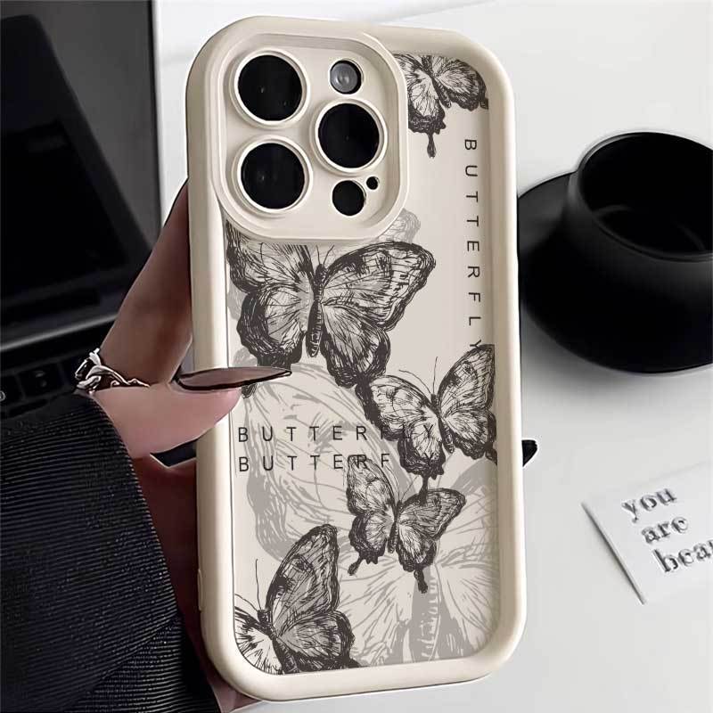 叠影蝴蝶苹果15手机壳iPhone15ProMax女7新款8P/12/xr防摔X软壳11