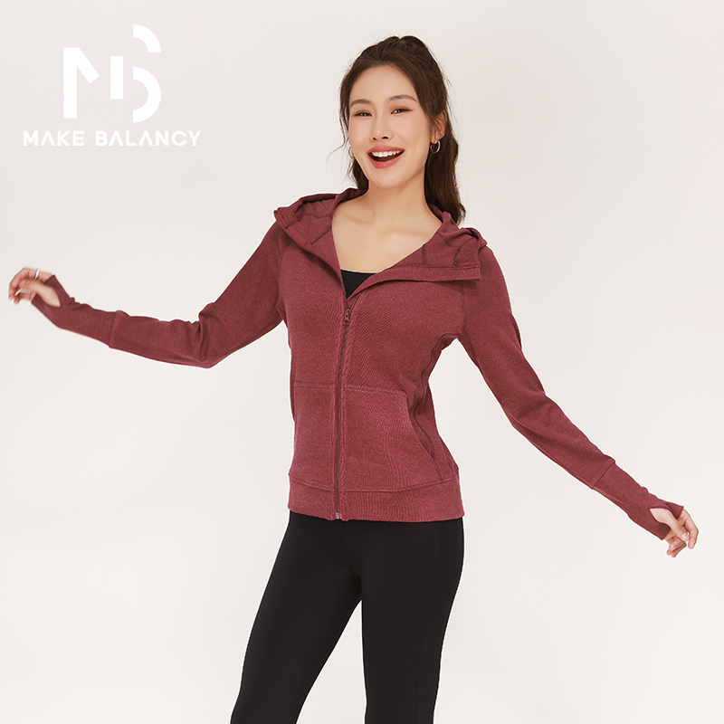 Makebalancy/慕柏郦防风锁温健身服连帽立领带口袋百搭外套1865