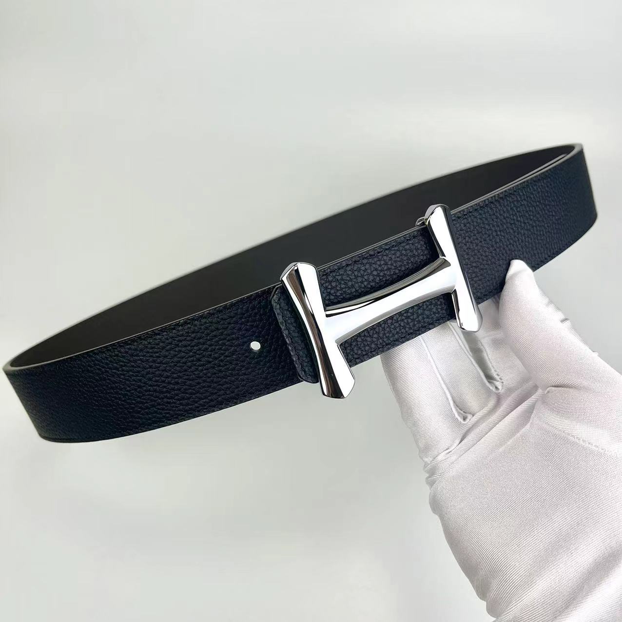 【字母扣】时尚高档男士真牛皮真皮潮流经典百搭内穿平滑扣裤腰带03
