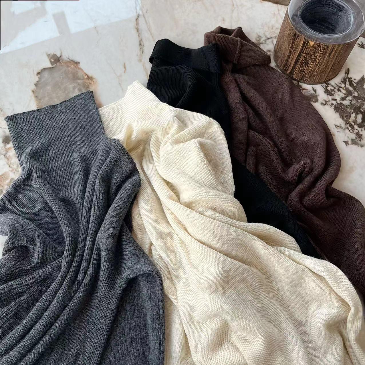 高领长袖打底衫2026女时尚新款修身紧身显瘦内搭堆堆领上衣W1-28