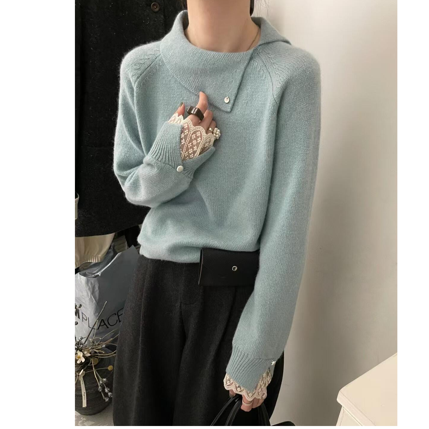 2025秋冬韩系新款百搭气质针织衫翻领毛衣休闲显瘦修身上衣H3-97