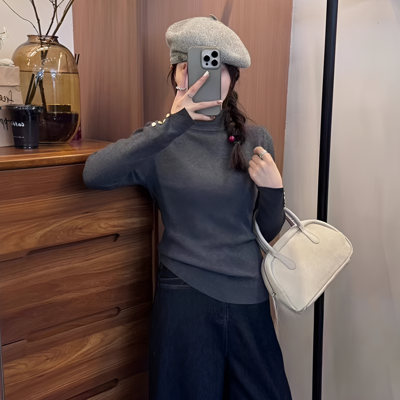 2025秋冬新款韩版简约纽扣半高领针织衫毛衣女打底衫上衣G5-53