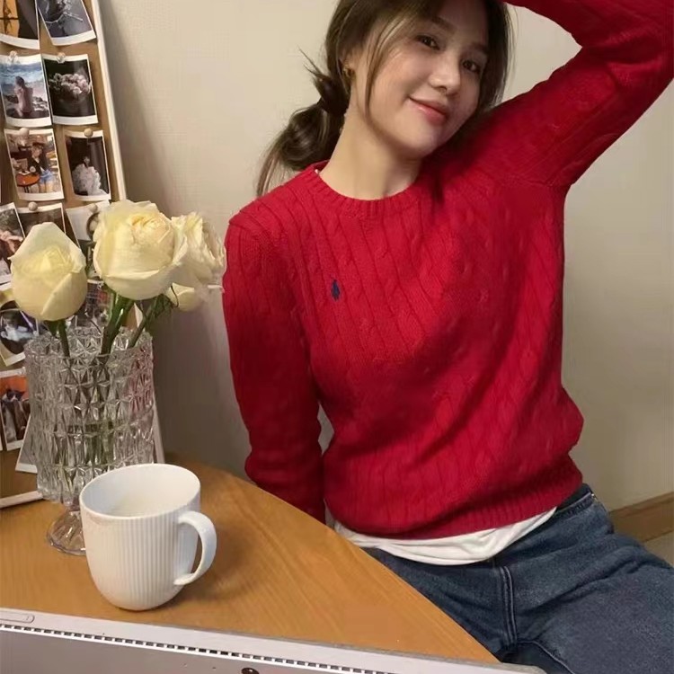 【现货】春秋战马刺绣圆领麻花针织套头衫学院风百搭时尚长袖A6-10
