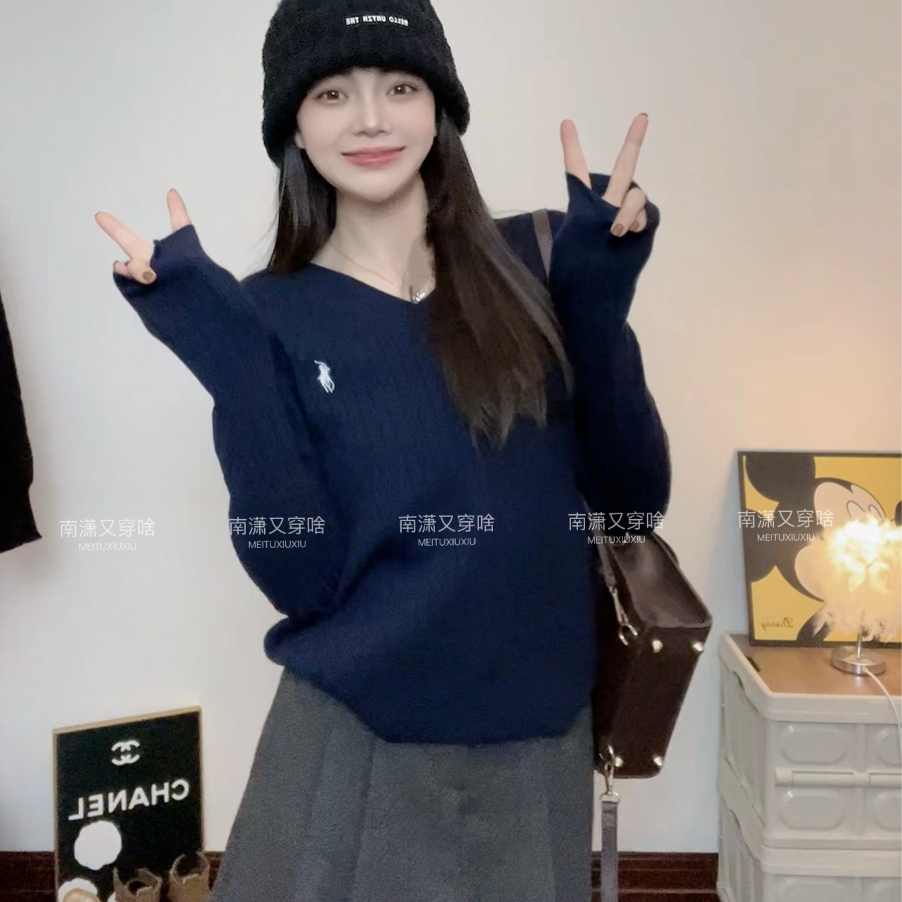 【现货】小众韩版套头2025春秋季新款v领刺绣打底上衣显瘦百搭A6-11